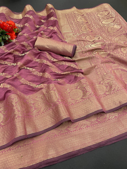 Beautiful Weaving work  Pure Soft Oranza Silk Saree With Real Zari Broket Blouse Piece
