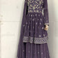 lavender Indian/Pakistani Plazzo Style Faux Georgette Material Embroidery Worked Salwar Kameez for Women