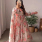 Pretty Cream Color Pure Soft Faux Georgette Floral Print Anarkali Gown Pent With Dupatta