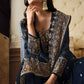 Blue Faux Georgette Stitched Top Bottom and Dupatta Long Sleeve Embroidered A-line Kurti