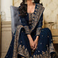 Blue Faux Georgette Stitched Top Bottom and Dupatta Long Sleeve Embroidered A-line Kurti