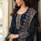 Blue Faux Georgette Stitched Top Bottom and Dupatta Long Sleeve Embroidered A-line Kurti