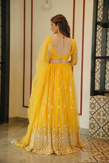 Haldi Special Yellow Premium Soft Net Designer Lehenga Choli With Sequence Embroidery Work Party Wear Lehenga Choli