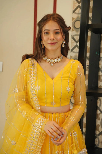 Haldi Special Yellow Premium Soft Net Designer Lehenga Choli With Sequence Embroidery Work Party Wear Lehenga Choli
