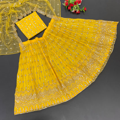 Haldi Special Yellow Premium Soft Net Designer Lehenga Choli With Sequence Embroidery Work Party Wear Lehenga Choli