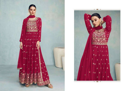 Beautiful Red Embroidery Georgette Festival Wear Anarkali Gown For Womens
