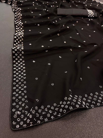 Women's Fancy Black Colour Georgette Saree With Tafeta Silk Blouse