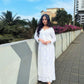 White Women Maslin top with cotton thread embroidered work stitched Kurta with Palazzo & Dupatta Set