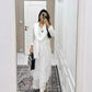 White Women Maslin top with cotton thread embroidered work stitched Kurta with Palazzo & Dupatta Set