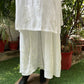 White Women Maslin top with cotton thread embroidered work stitched Kurta with Palazzo & Dupatta Set
