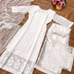 White Women Maslin top with cotton thread embroidered work stitched Kurta with Palazzo & Dupatta Set