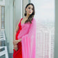 Red&Pink Designer Faux Georgette Digital Printed Alia Bhatt Saree for Women Bollywood Saree with Tafeta Silk Blouse