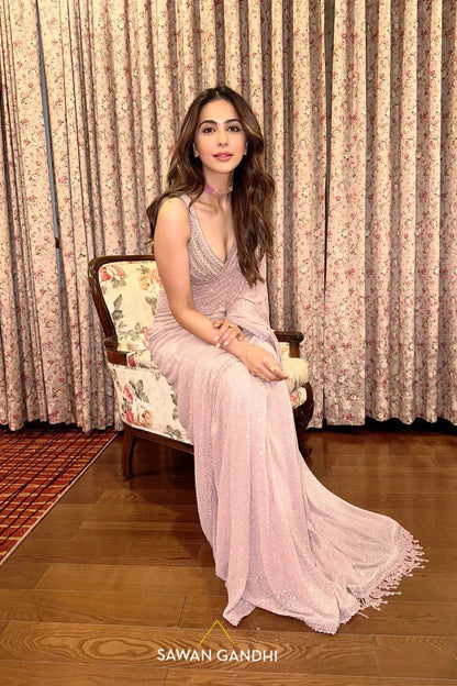 BABY PINK PRESENTING FAUX GEORGETTE DESIGNER SAREE WITH FANCY THREAD AND SEQUENCE WORK