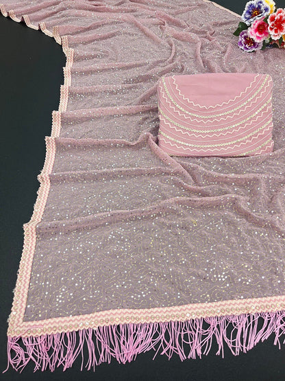 BABY PINK PRESENTING FAUX GEORGETTE DESIGNER SAREE WITH FANCY THREAD AND SEQUENCE WORK