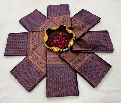 Blue & Maroon  Kanchipuram Soft Lichi Silk Saree Bold And Beautiful Weaving Banarasi  Silk Exclusive Indian Wedding Saree