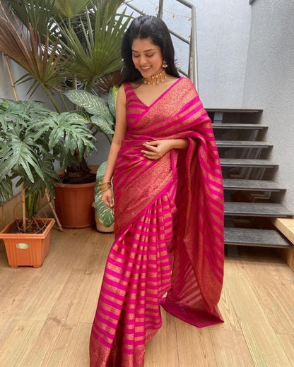 Kanchipuram Silk Saree Bollywood Style Party Wear  Indian Wedding Wear Saree Stunning Banarasi Look Saree