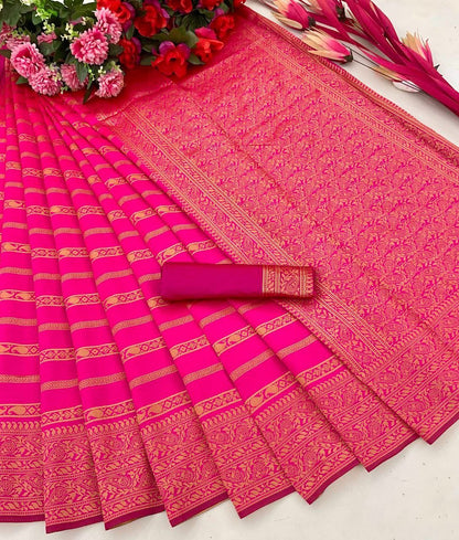 Kanchipuram Silk Saree Bollywood Style Party Wear  Indian Wedding Wear Saree Stunning Banarasi Look Saree