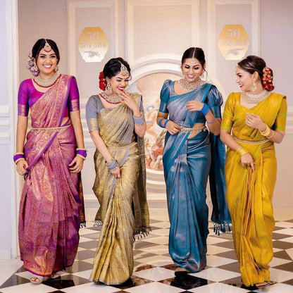 Jacquard Work Weaving Softy Silk Litchi Silk Saree (Separate Blouse Piece) traditional wear Saree