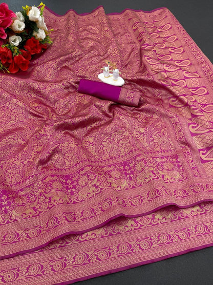 Jacquard Work Weaving Softy Silk Litchi Silk Saree (Separate Blouse Piece) traditional wear Saree