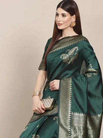Pink Woven Kanjivaram Banarasi Jacquard Silk Saree with Golden Zari Work , Pure Silk Saree  For Womens