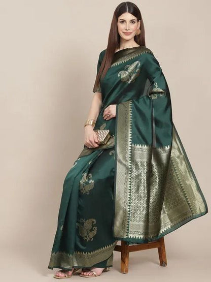 Pink Woven Kanjivaram Banarasi Jacquard Silk Saree with Golden Zari Work , Pure Silk Saree  For Womens