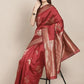 Pink Woven Kanjivaram Banarasi Jacquard Silk Saree with Golden Zari Work , Pure Silk Saree  For Womens