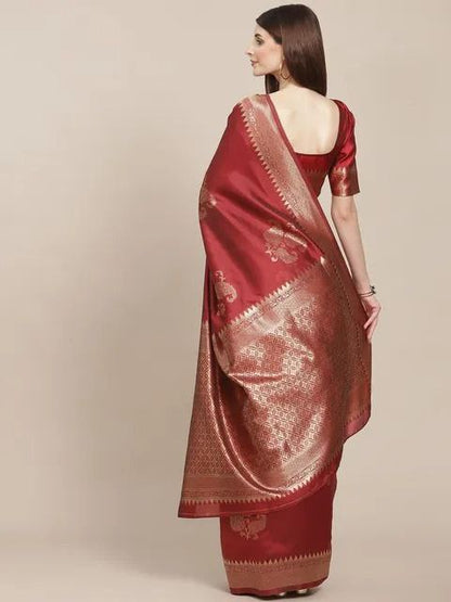 Pink Woven Kanjivaram Banarasi Jacquard Silk Saree with Golden Zari Work , Pure Silk Saree  For Womens