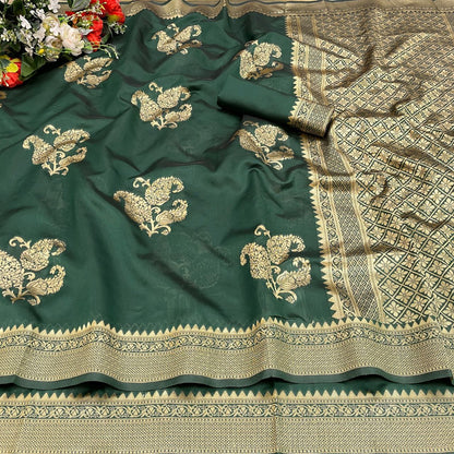 Pink Woven Kanjivaram Banarasi Jacquard Silk Saree with Golden Zari Work , Pure Silk Saree  For Womens