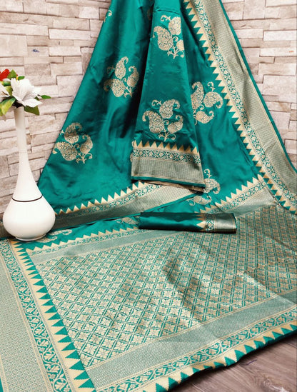Pink Woven Kanjivaram Banarasi Jacquard Silk Saree with Golden Zari Work , Pure Silk Saree  For Womens