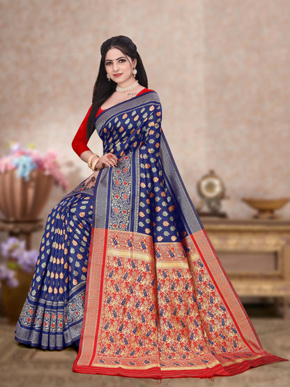 Women's Kanjivaram Silk Blend Booti Jacquard Saree With Blouse Piece Silk Blend Orgenza