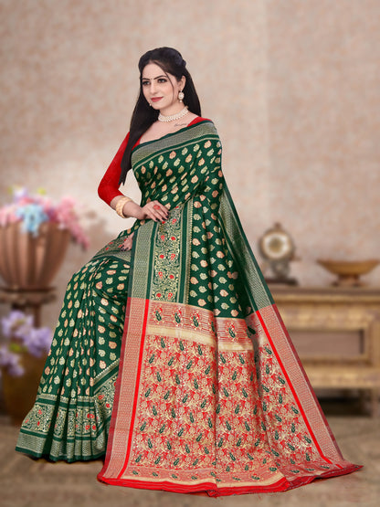 Women's Kanjivaram Silk Blend Booti Jacquard Saree With Blouse Piece Silk Blend Orgenza