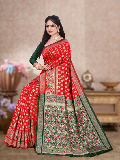 Women's Kanjivaram Silk Blend Booti Jacquard Saree With Blouse Piece Silk Blend Orgenza