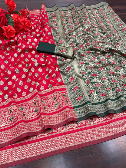 Women's Kanjivaram Silk Blend Booti Jacquard Saree With Blouse Piece Silk Blend Orgenza
