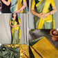 Exclusive green and yellow soft lichi silk saree for women, banarasi saree with zari weaving work for wedding, jacquard saree for function