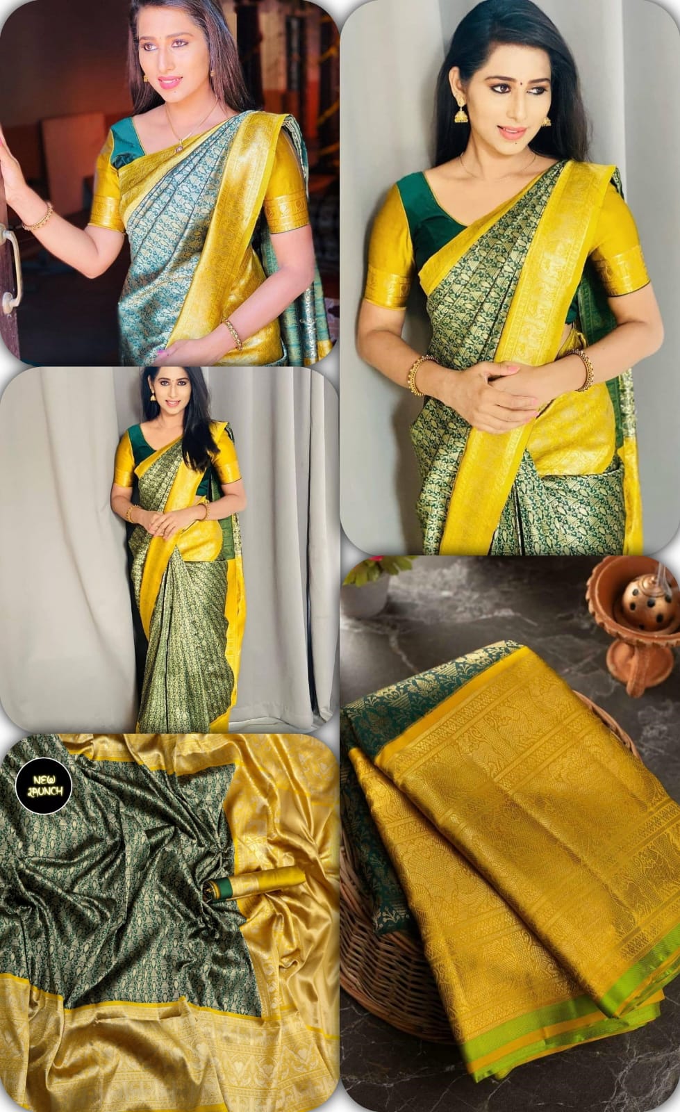 Exclusive green and yellow soft lichi silk saree for women, banarasi saree with zari weaving work for wedding, jacquard saree for function