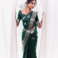 Sizzling Dark Green Soft Banarasi Silk Saree With Shining Silver Border And Beautiful Blouse Piece