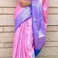 Pink Breathable Organic Banarasi Lichi Silk Saree For Wedding & party collection with self work and weaving Pallu & Border