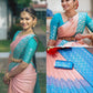 Peach-Blue Latest Banarasi Art Silk Saree For Wedding With Unstitched Blouse Piece.