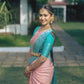 Peach-Blue Latest Banarasi Art Silk Saree For Wedding With Unstitched Blouse Piece.