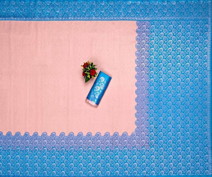 Peach-Blue Latest Banarasi Art Silk Saree For Wedding With Unstitched Blouse Piece.