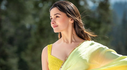 Alia Bhatt Style Yellow Saree with Blouse Colorful saree For Women and Girls Digital Printed Saree