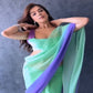 Green&Purple Women's Bollywood Digital Printed Faux Georgette Saree With Tafeta Silk Blouse(Un-Stiched)