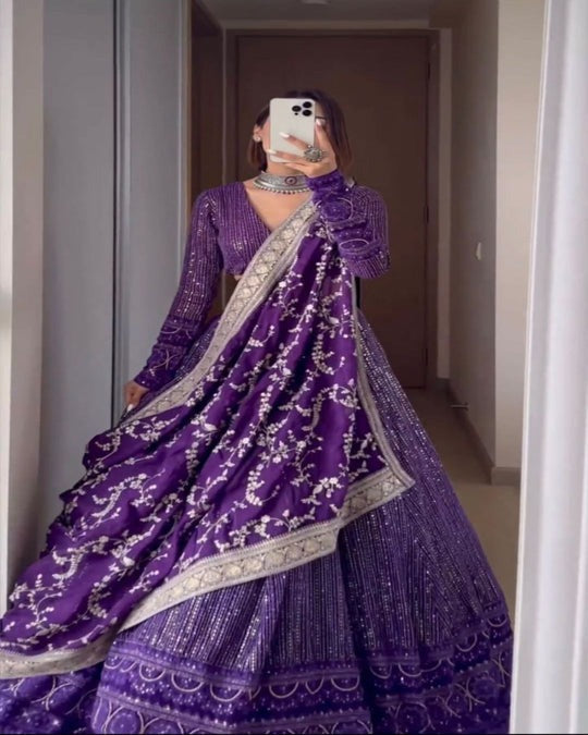 Purple Color Sequence Embroidery Lehenga Choli Ready to Wear Wedding Wear Chaniya Choli Party Festival Wear Indian Outfits For Women's