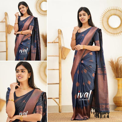 Women Geometric Pattern Banarasi Saree with Contrast Border And Blouse Piece