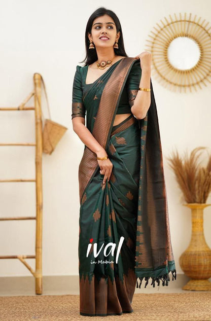 Women Geometric Pattern Banarasi Saree with Contrast Border And Blouse Piece