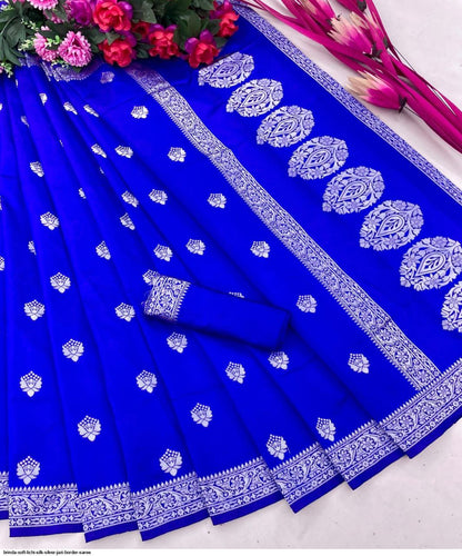 Royal Blue Color Designer Bold And Beautiful Saree, Indian Traditional Saree, Bollywood Style Exclusive Party Wear Kanchipuram Silk Saree