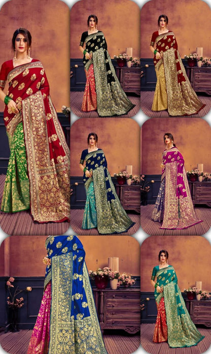 New Jacquard Casual Wear Fancy Half Half Silk Saree, With Blouse Piece, 5.5 M (Separate Blouse Piece)