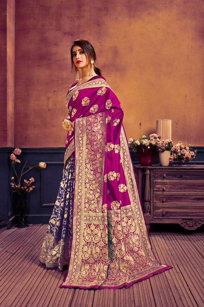 New Jacquard Casual Wear Fancy Half Half Silk Saree, With Blouse Piece, 5.5 M (Separate Blouse Piece)