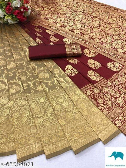 New Jacquard Casual Wear Fancy Half Half Silk Saree, With Blouse Piece, 5.5 M (Separate Blouse Piece)
