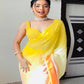 Yellow&Red Women's Colorblocked Celebrity Organza Rocky Aur Rani Ki Prem Kahani Alia Bhatt Saree with Unstitched Blouse Piece